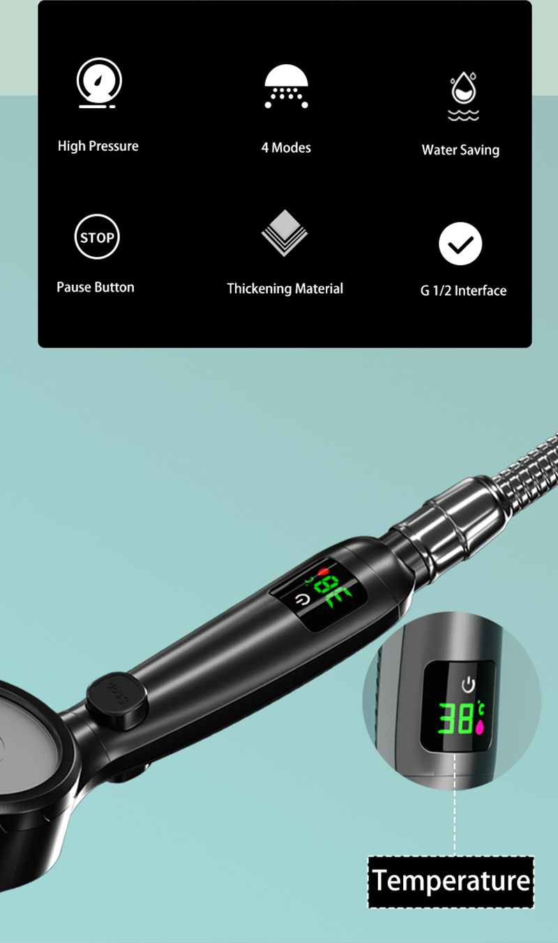 Shower Head with LED Temperature Display